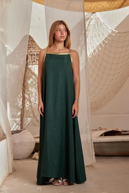 Linen dress-emerald green